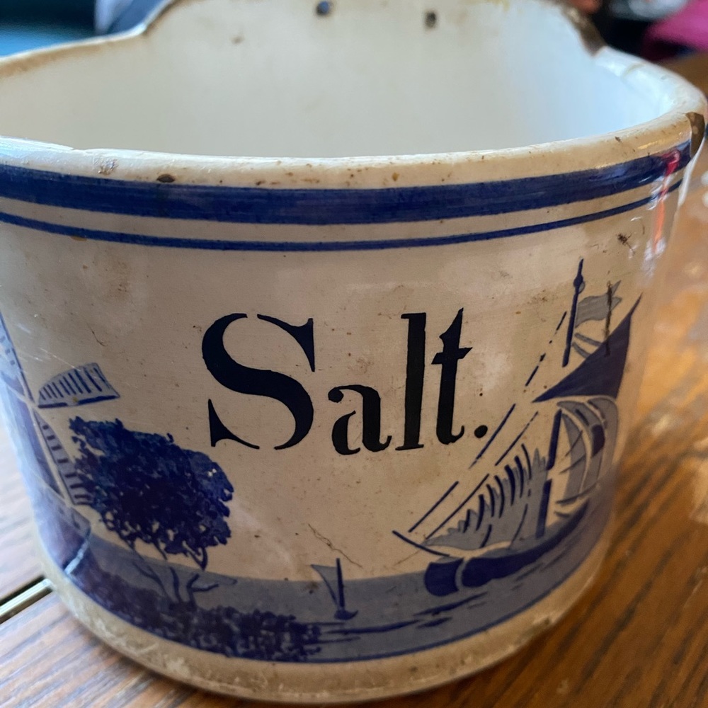 Early 1900s cobalt Blue German Salt Cellar with wooden lid